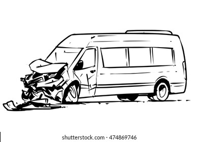 Minibus crash. Hand drawn illustration