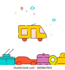 Minibus gefüllte Linie Vektorsymbol, einfache Illustration, städtische öffentliche Verkehrsmittel bezogen unten Grenze.