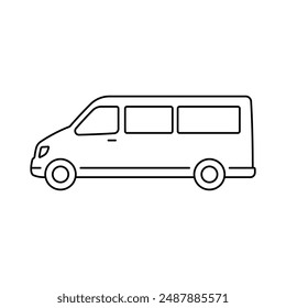 Minibus icon. Black contour linear silhouette. Editable strokes. Side view. Vector simple flat graphic illustration. Isolated object on a white background. Isolate.