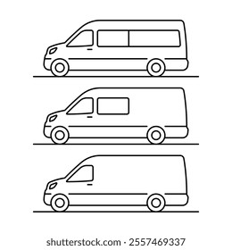 Minibus icon. Black outline linear silhouette. Editable strokes. Side view. Vector simple flat graphic illustration. Isolated object on white background. Isolate.