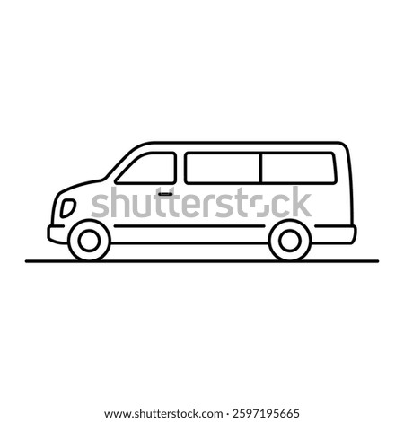 Minibus icon. Black outline linear silhouette. Editable strokes. Side view. Vector simple flat graphic illustration. Isolated object on white background. Isolate.