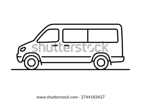 Minibus icon. Black outline linear silhouette. Editable strokes. Side view. Vector simple flat graphic illustration. Isolated object on a white background.