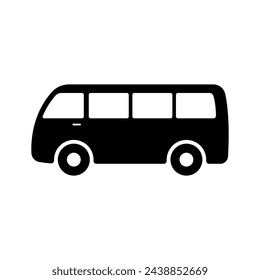 Minibus-Symbol. Schwarze Silhouette. Seitenansicht. Vektor einfache flache grafische Darstellung. Isoliertes Objekt auf weißem Hintergrund. Isolieren.