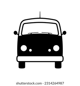 Minibus icon. Camper, minivan, van. Black contour linear silhouette. Front view. Editable strokes. Vector simple flat graphic illustration. Isolated object on a white background. Isolate.