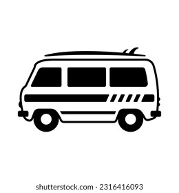 Minibus icon. Camper, van. Black contour linear silhouette. Side view. Editable strokes. Vector simple flat graphic illustration. Isolated object on a white background. Isolate.