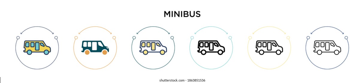 Minibus icon in filled, thin line, outline and stroke style. Vector illustration of two colored and black minibus vector icons designs can be used for mobile, ui, web