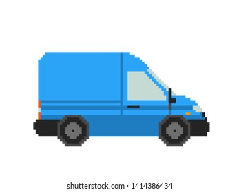 Minibus icon. Isolated on white background. Vector illustration. Pixel art.