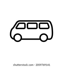 Minibus icon. Minivan. Camper. Black contour linear silhouette. Side view. Vector simple flat graphic illustration. The isolated object on a white background. Isolate.