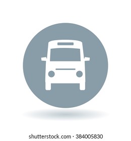 Minibus icon. Passenger vehicle bus sign. Public transport bus symbol. White icon on cool grey circle background. Vector illustration.