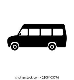 Minibus icon. Small passenger bus. Van. Black silhouette. Side view. Vector simple flat graphic illustration. Isolated object on a white background. Isolate.