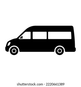 Minibus icon. Small passenger bus. Black silhouette. Side view. Vector simple flat graphic illustration. Isolated object on a white background. Isolate.