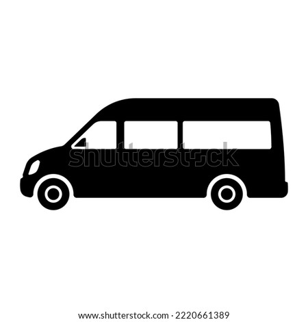 Minibus icon. Small passenger bus. Black silhouette. Side view. Vector simple flat graphic illustration. Isolated object on a white background. Isolate.