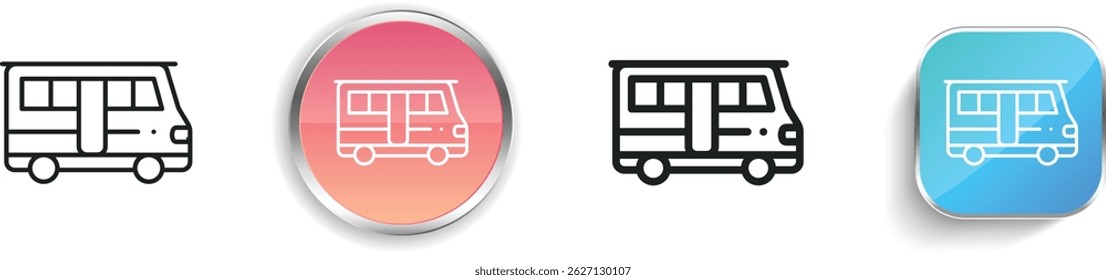 ícone do minibus. Design fino, linear, regular e estilo botão isolado no fundo branco