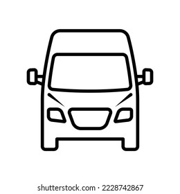 Minibus icon. Van. Black contour linear silhouette. Front view. Editable strokes. Vector simple flat graphic illustration. Isolated object on a white background. Isolate.
