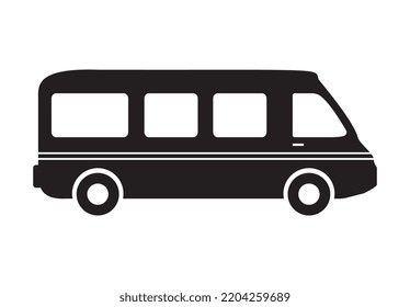 Minibus icono vector, diseño negro sobre fondo blanco