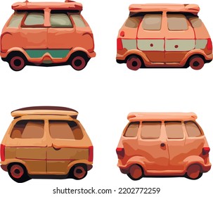 Minibus. minivan. caravan. Set of illustrations. in plasticine style