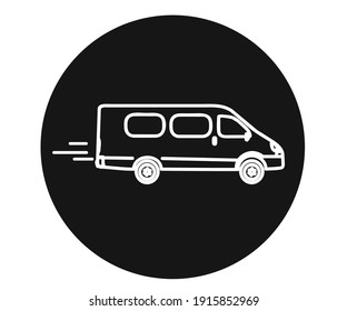 Minibus on a black background. Silhouette. Vector illustration.