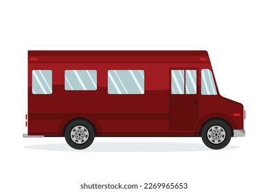 Minibus, Road Trip Van illustration, Truck, Minivan, Camper Red Van Flat Design