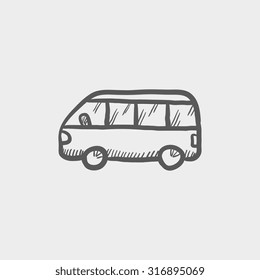 Minibus sketch icon for web, mobile and infographics. Hand drawn vector dark grey icon isolated on light grey background.