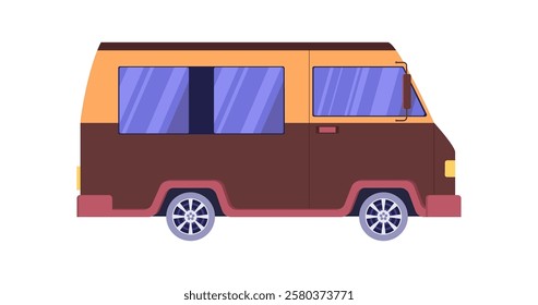 A minibus, a travel bus, a motorhome on an isolated background. Vector illustration in a flat style