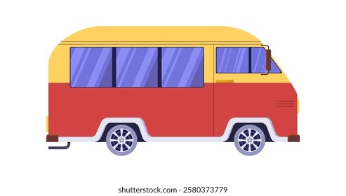 A minibus, a travel bus, a motorhome on an isolated background. Vector illustration in a flat style