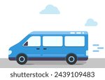 Minibus vector in flat style. Delivery van. Transport illustration. car is driving on the road