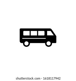 Minibus vector icon, black minibus icon transportation concept isolated in black flat shape design isolated on white background