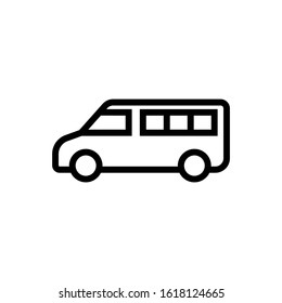 Minibus Vector Icon, Black Minibus Icon Transportation Concept Isolated In Outline, Lineart Style Isolated On White Background