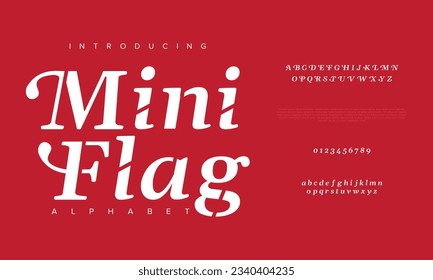 Miniflag premium luxury elegant alphabet letters and numbers. Elegant wedding typography classic serif font decorative vintage retro. Creative vector illustration