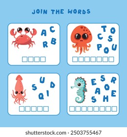 Mini-game for children. words scramble. Put the letters in the right order, write the words correctly.