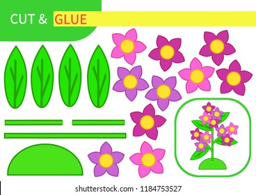 Mini-game "cut and glue" for learning, education and entertainment of children. Series "Flowers and plants" easy to print A4 and ready to use