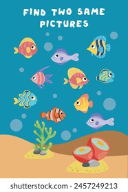 Mini-games for children. preschoolers. Find a couple of fish. Picture with cartoon fish. Games 3-4 years old. Mini-games for children. Logic development in children.