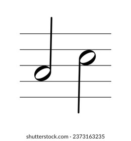 Minim or half note symbol on staff flat vector isolated on white background. Musical notes symbol. Musical notation. For learning music.