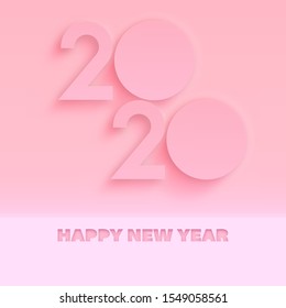 Minimal 2020 new year greeting design on pink background with realistic shadow and cutout typography