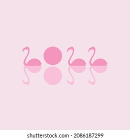 Diseño minimalista 2022 con siluetas de flamencos rosados y sol. Tarjeta de saludo de Año Nuevo