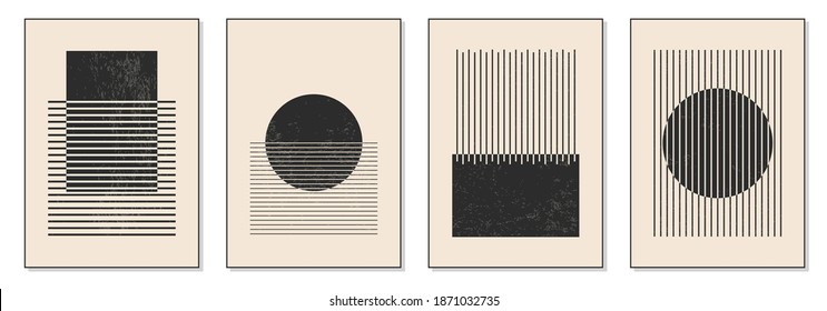 Minimal 20s geometric design poster, vector template with primitive shapes elements, modern hipster style