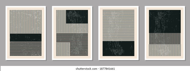 Minimal 20s geometric design poster set, vector template with primitive shapes elements, modern hipster style