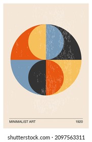 Afiche de diseño geométrico mínimo de los años 20, plantilla vectorial con formas primitivas