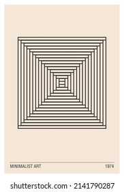 Afiche de diseño geométrico mínimo de los años 20, plantilla vectorial con formas primitivas