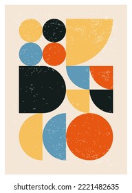 Minimal 20s geometric design poster, vector template with primitive shapes