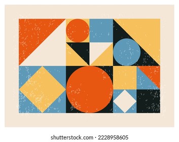 Afiche de diseño geométrico mínimo de los años 20, plantilla vectorial con formas primitivas