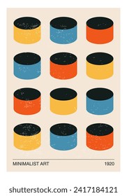 Afiche de diseño geométrico mínimo de los años 20, plantilla vectorial con formas primitivas
