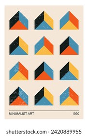 Minimal 20s geometric design poster, vector template with primitive shapes