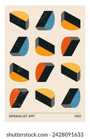 Minimal 20s geometric design poster, vector template with primitive shapes