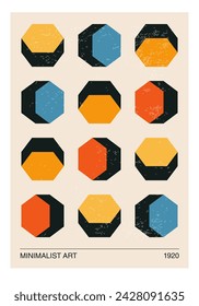 Minimal 20s geometric design poster, vector template with primitive shapes