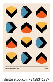 Minimal 20s geometric design poster, vector template with primitive shapes