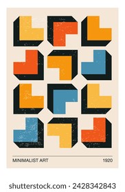 Minimal 20s geometric design poster, vector template with primitive shapes