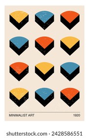 Minimal 20s geometric design poster, vector template with primitive shapes