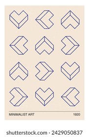 Minimal 20s geometric design poster, vector template with primitive shapes