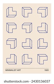 Minimal 20s geometric design poster, vector template with primitive shapes
